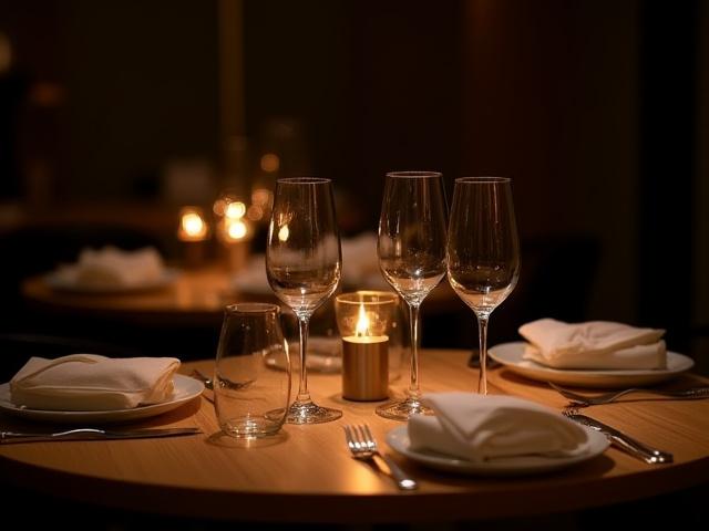 Cristalería elegante y de diseño apilada en un restaurante de lujo